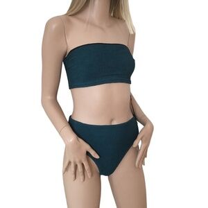 Free Society Two Piece Scrunch Swimsuit Cheeky Bikini Bottom & Bandeau Bra Top